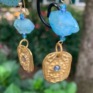 Roman 14k gf Aquamarine Crystal Quartz earrings